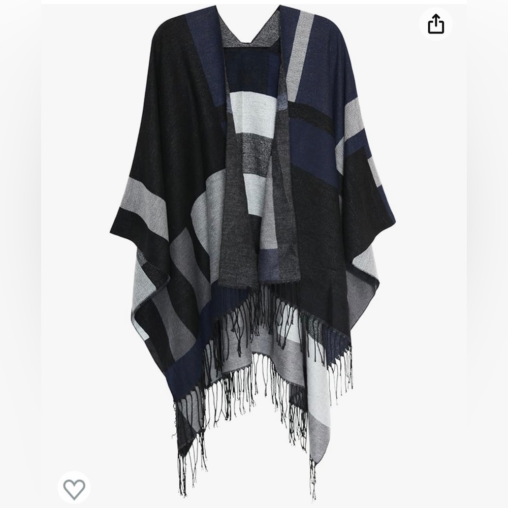 MissShorthair Printed Shawl Wrap Open Front Poncho Cape